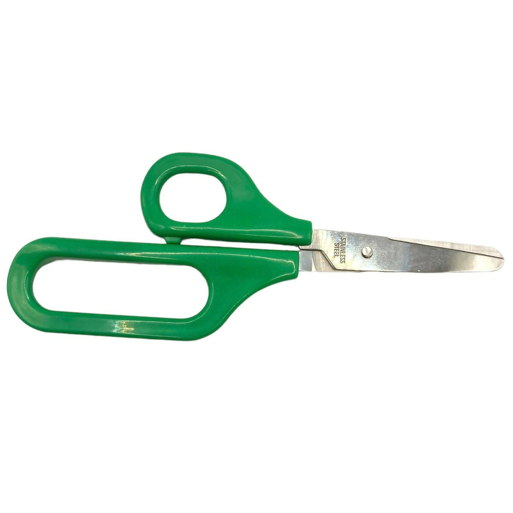 Left-handed Long Loop Scissors with green handle, offering enhanced cutting control for children with motor skill challenges.