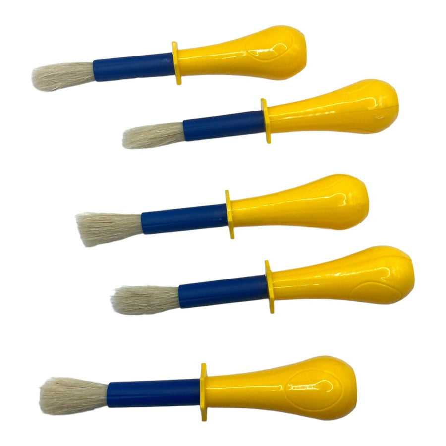 Set of 5 Jumbo Non-Roll Paint Brushes in assorted bright colours, designed with easy-grip handles and non-roll collars.